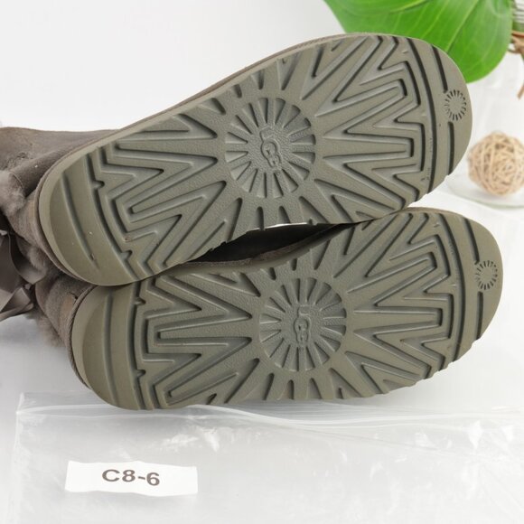 UGG Womens Mini Bailey Bow Boots Size 6 Gray Suede Sherpa Shearling Short Bootie - Picture 13 of 16